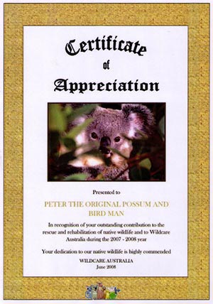 Wildlife Rescues Certificate